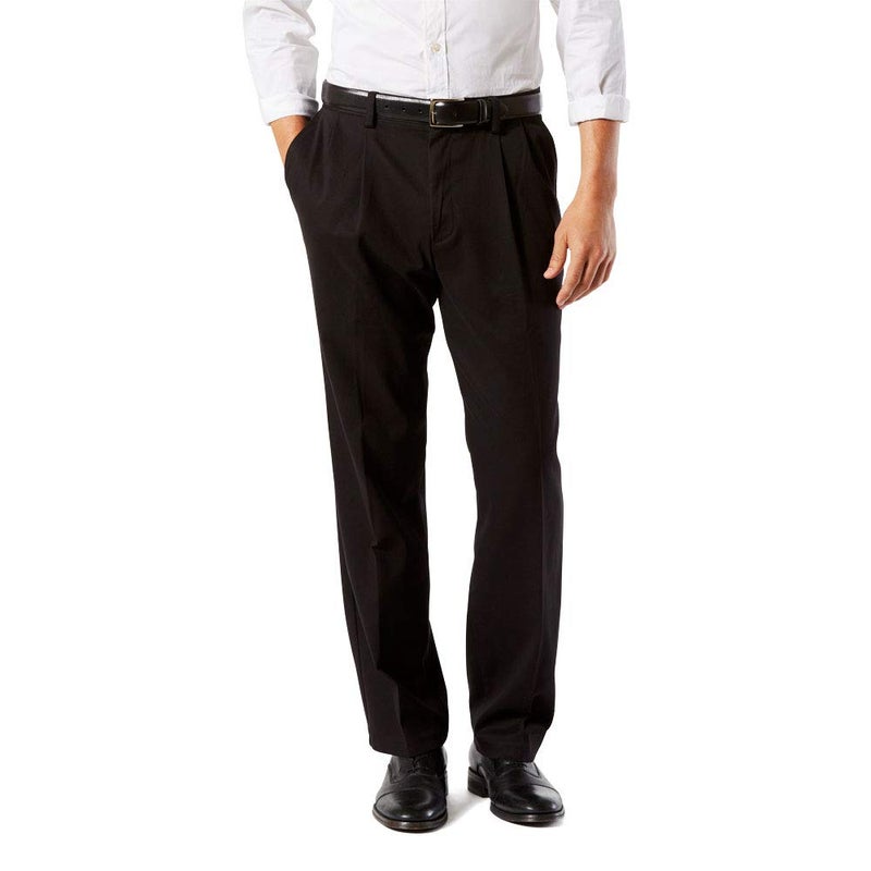 Dockers Men's Classic Fit Easy Khaki Pants-Pleated (Standard and Big & Tall), Black, 50W x 32L - Image 1
